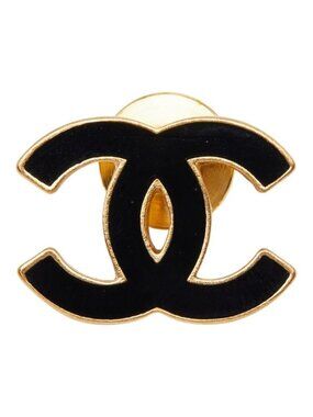 Chanel CC Logo Pin Brooch 02A Stamp Gold Black Plated